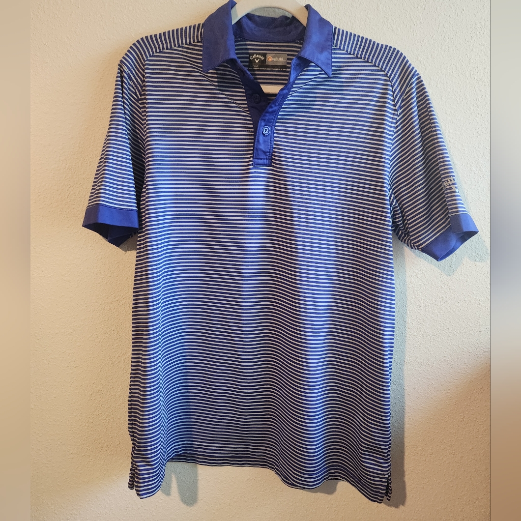 Callaway Mens Golf Polo Opti-Dry Short Sleeve Purple Stripes Logo Small